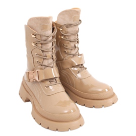 Military varnished Jens Khaki boots beige brown