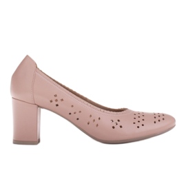 Marco Shoes Beige pumps on a post with a perforated motif