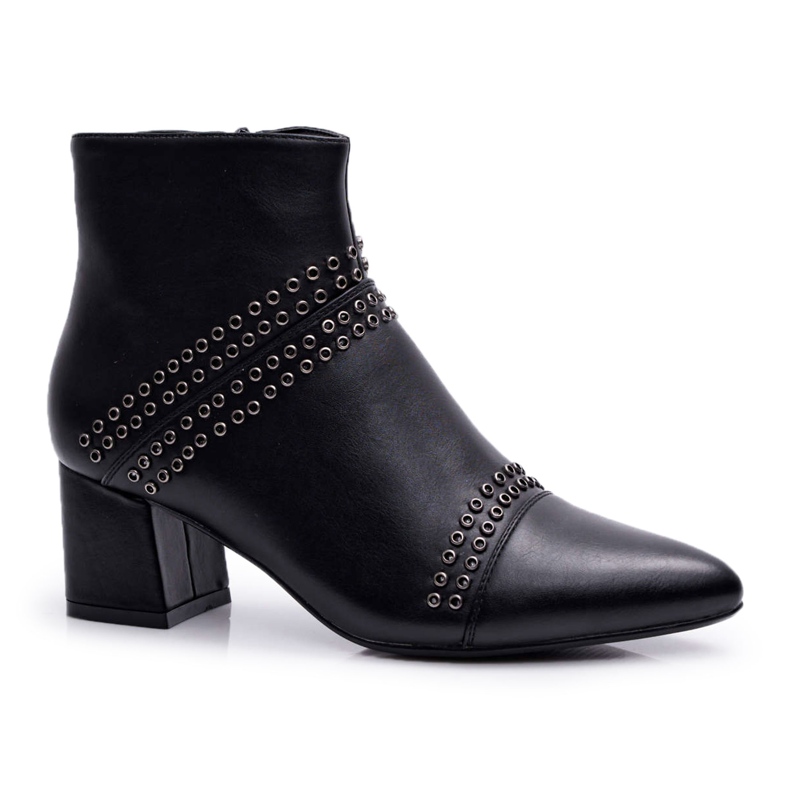 PS1 Women's Boots On A Heel In Spitz With Rivets Black Primma