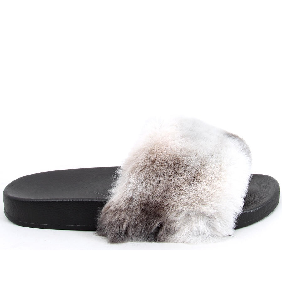 Emy Black fur slippers grey - KeeShoes