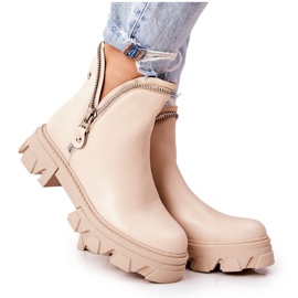 WS1 Leather boots with decorative beige zippers Deborah