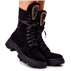 PL4 Black suede boots with Elaina embellishments