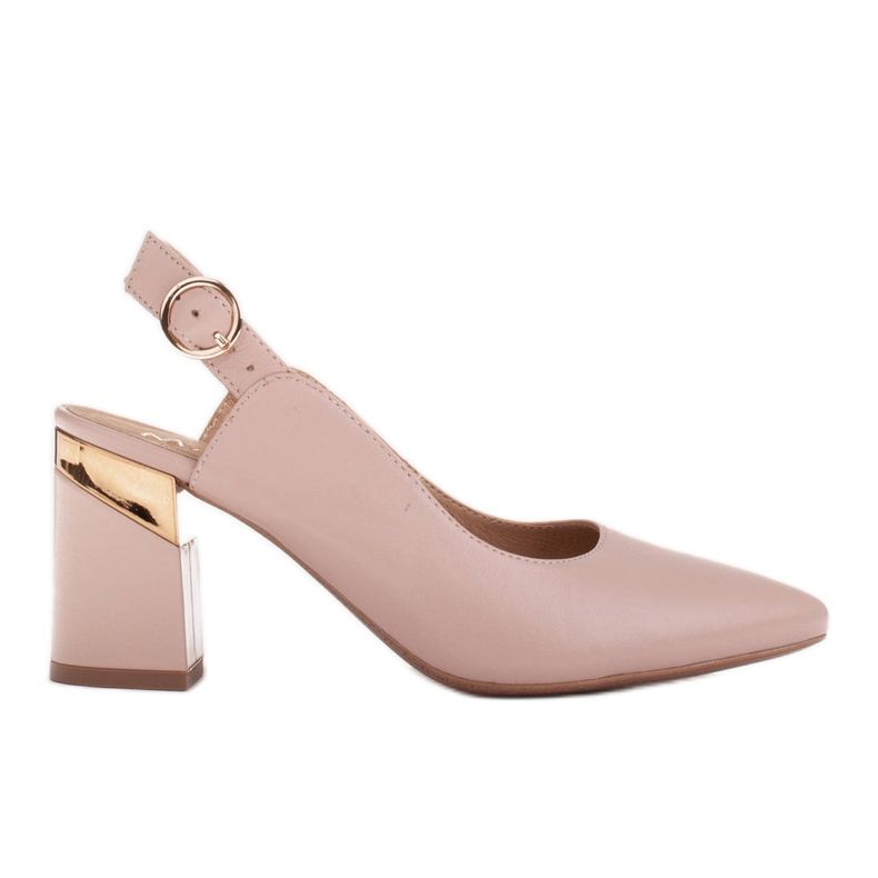 Marco Shoes Beige pumps with a golden heel insert pink