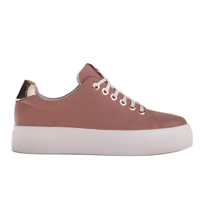 Marco Shoes Women's sneakers made of genuine leather on a thick sole pink golden