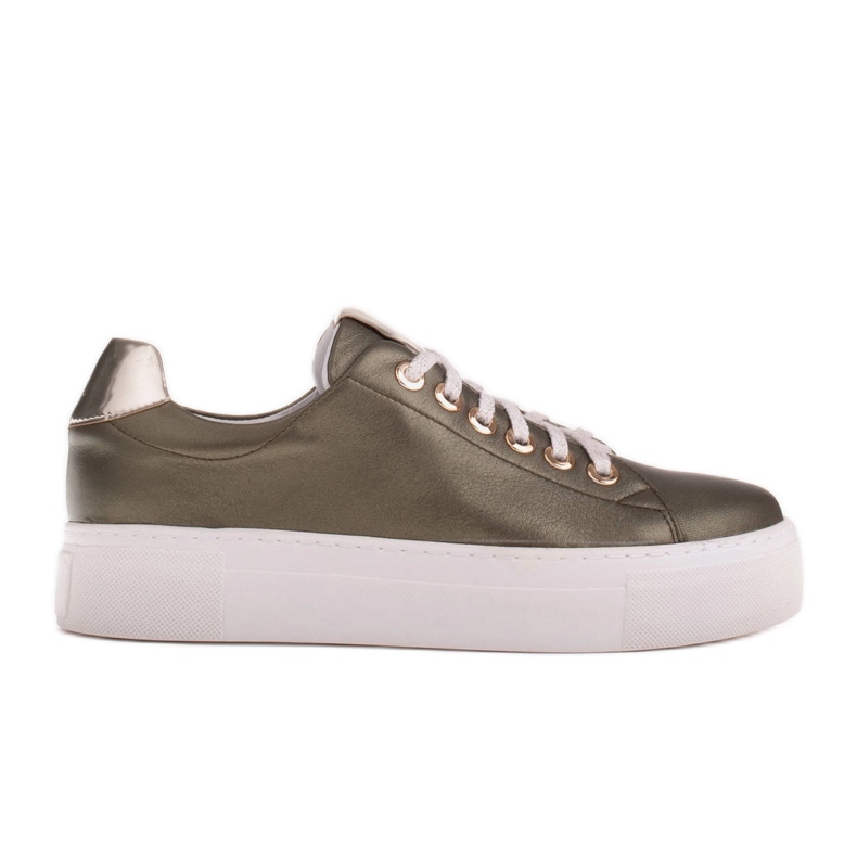 Marco Shoes Women's sneakers made of genuine leather on a thick sole green