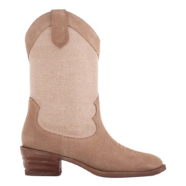 Marco Shoes Cowboy boots in combination with suede and linen fabric beige