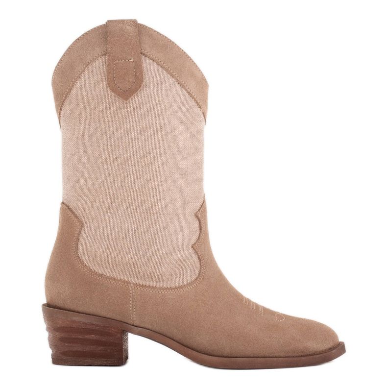 Marco Shoes Cowboy boots in combination with suede and linen fabric beige