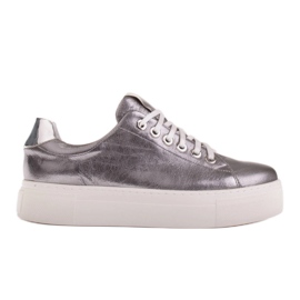 Marco Shoes Women's sneakers made of genuine leather on a thick sole brown silver Marco Shoes Women's sneakers made of genuine leather on a thick sole brown silver