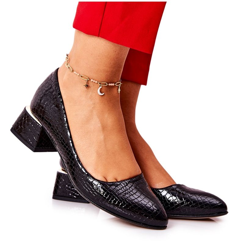 Lewski Shoes Leather Snakeskin Pumps Lewski 3118 Black