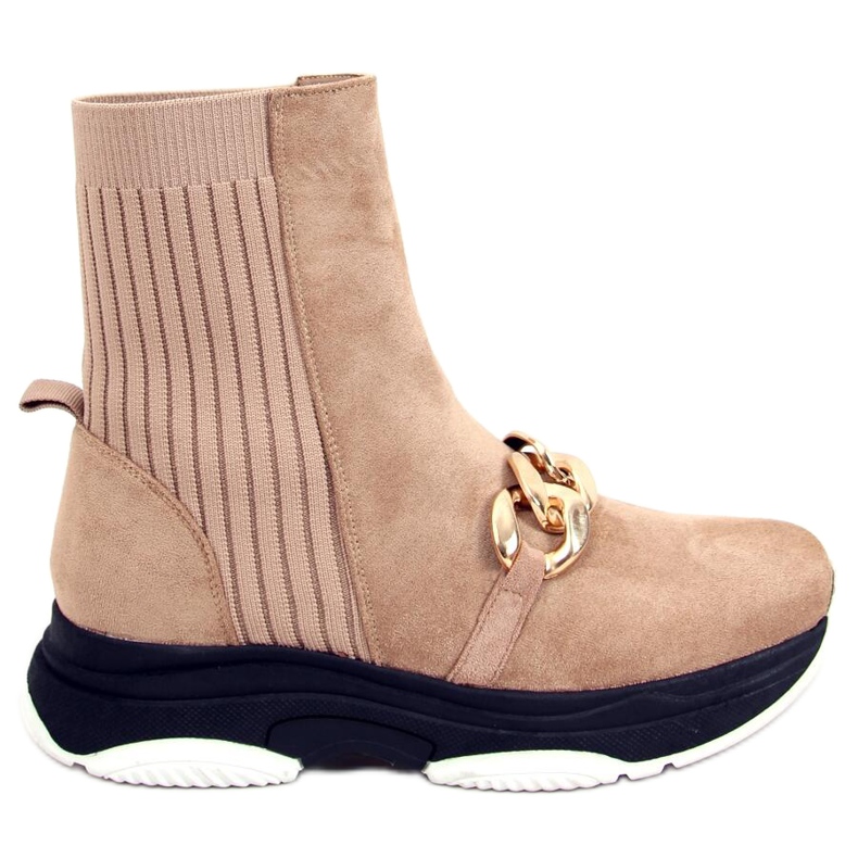 Sock ankle boots with Simma LT.KHAKI chain beige