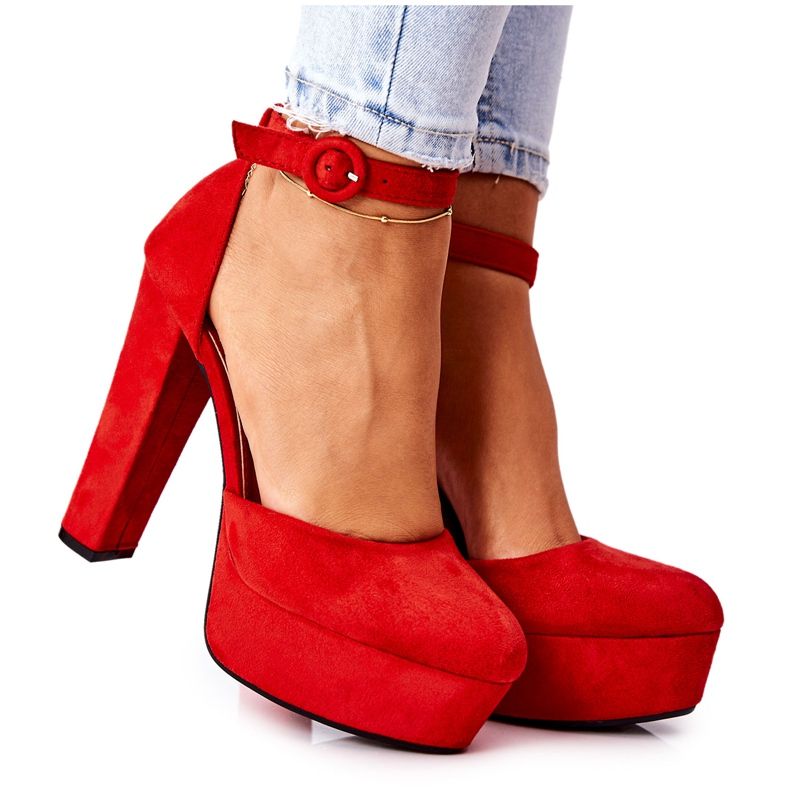 WS1 Pumps On A Post Red Netel Suede Platform