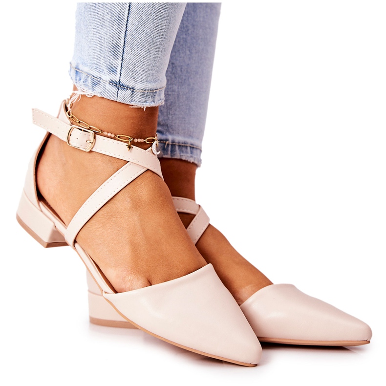 WS1 Leather Pumps On Low Heels Beige Giovanna