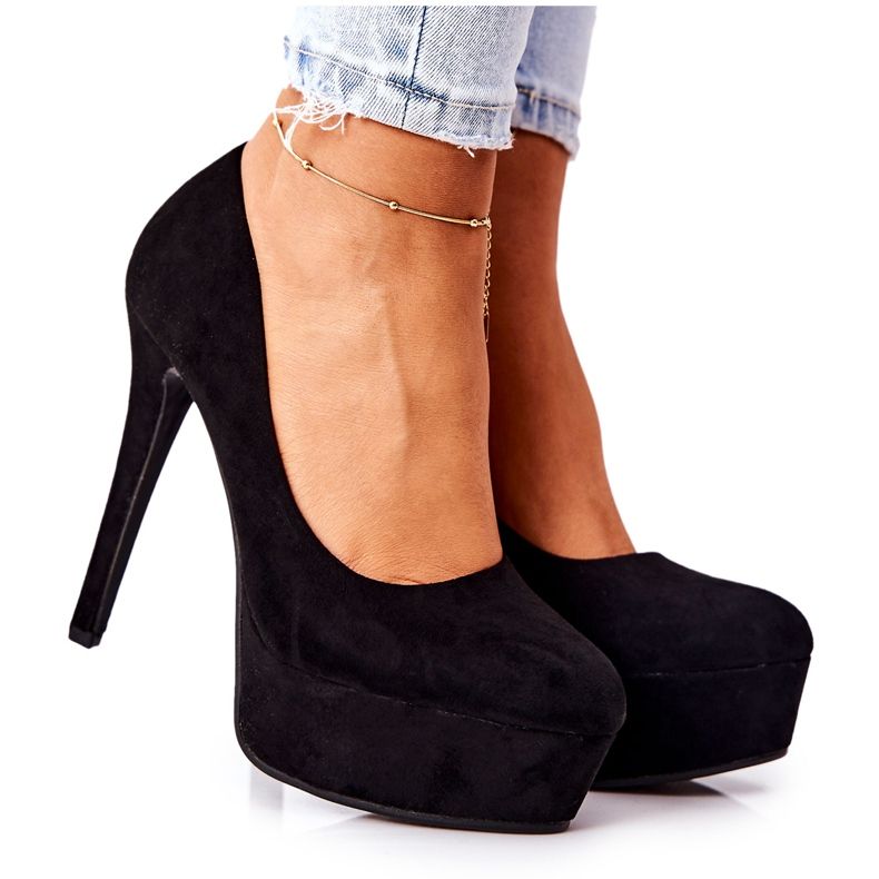 WS1 Classic Suede High Heels On Black Silly Platform