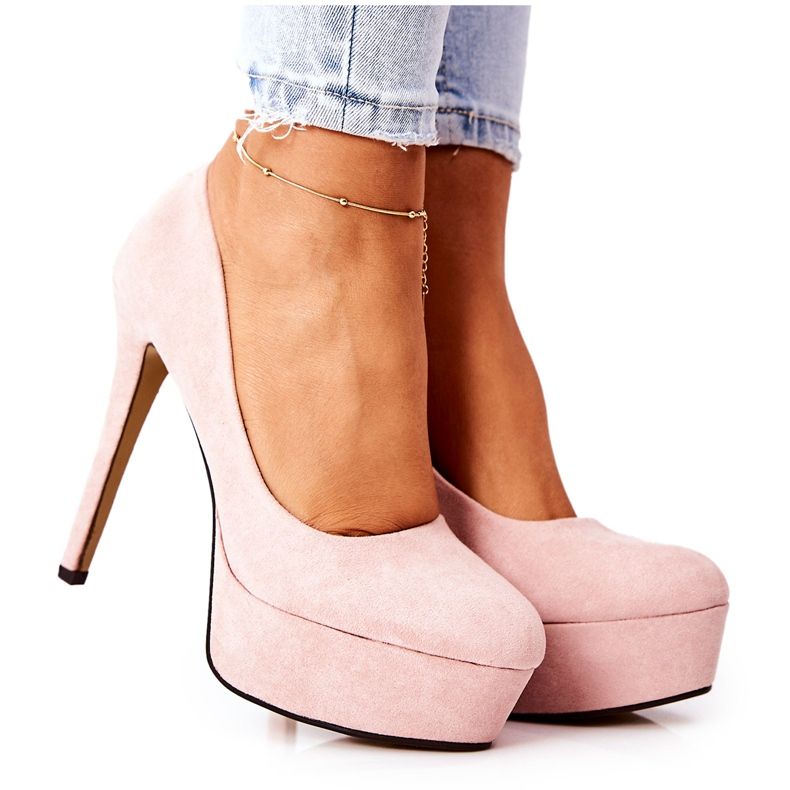 WS1 Classic Suede High Heels On A Beige Silly Platform pink