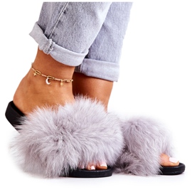 PG2 Gray Naturimo Gray Slippers With Natural Fur grey