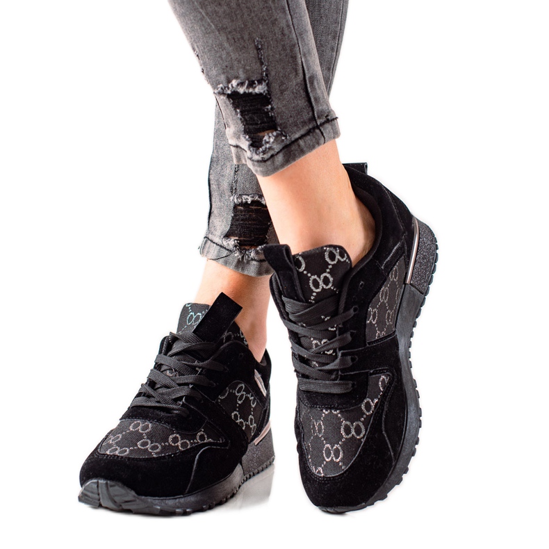Evento Stylish Sneakers With Glitter black