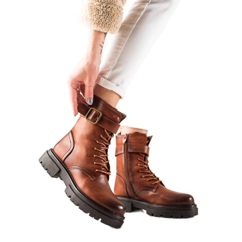 Super Mode Lace-up Boots With Buckle brown