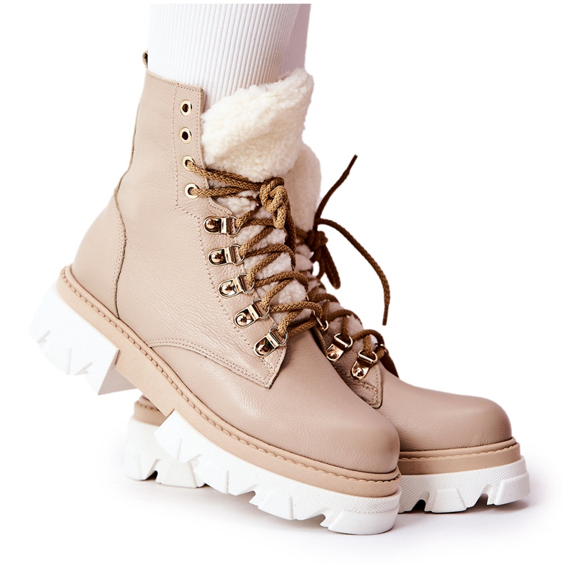 PF1 Warm Leather Boots Workery Beige Lecolly