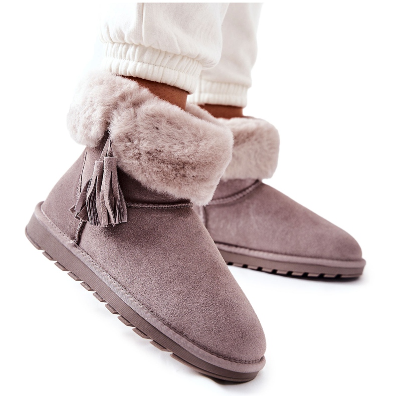 Women's snowfock insulated with gray fringes grey