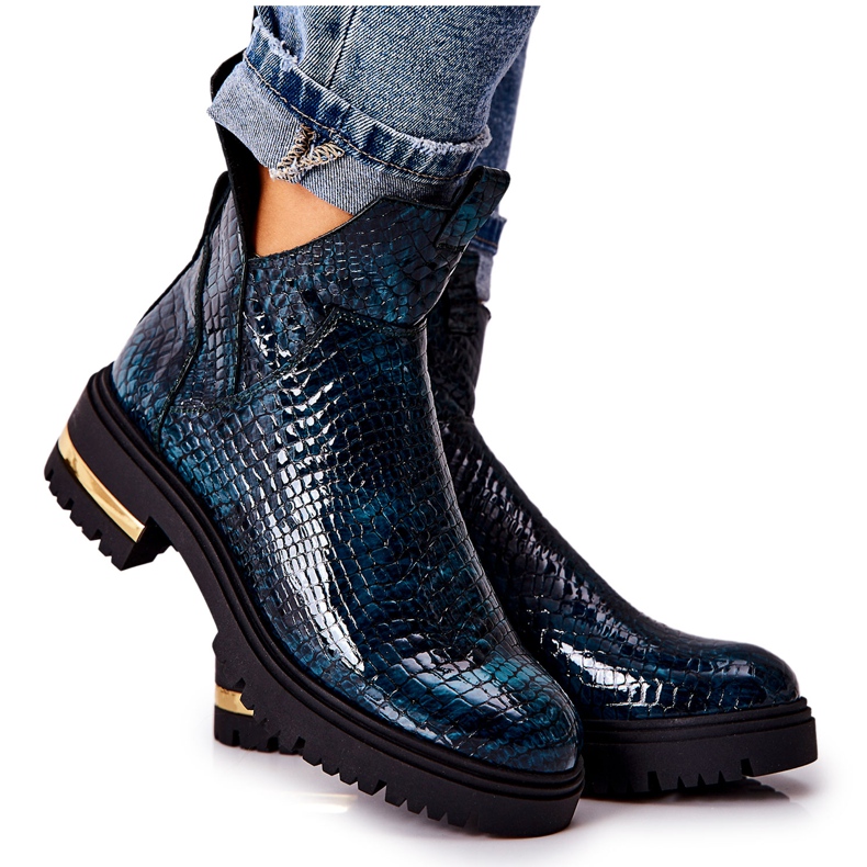 PA2 Green Tanya Crocodile Warm Leather Boots black
