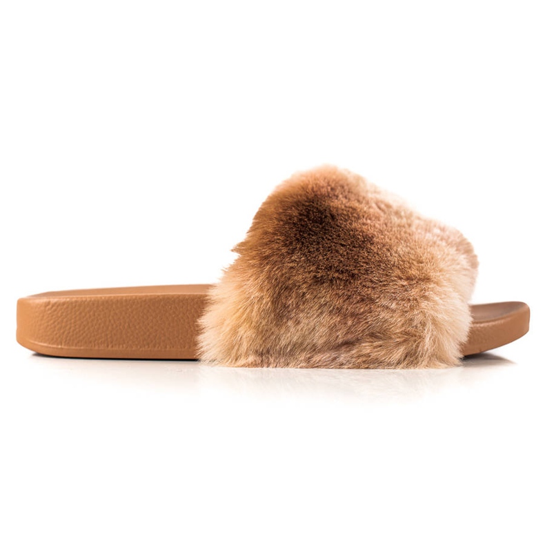 TRENDI Slippers With Fur beige brown TRENDI Slippers With Fur beige brown