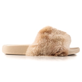 TRENDI Slippers With Fur beige brown TRENDI Slippers With Fur beige brown