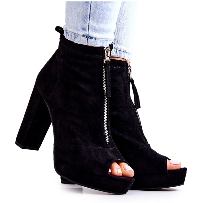 WS1 Suede Black Donnita Boots With Zipper