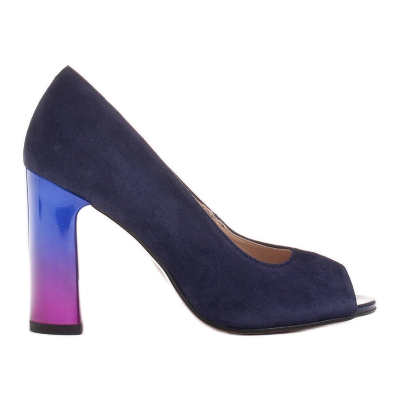 Marco Shoes 1100P navy blue pumps with a multi-color heel