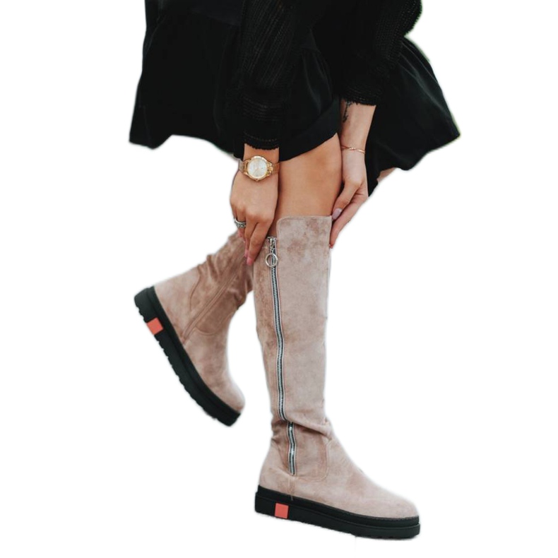 Beige flat decorated boots Liana