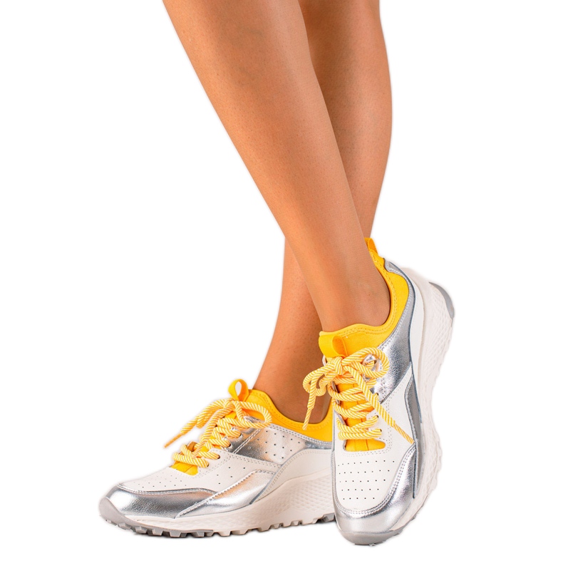 Goodin Stylish Leather Sneakers white silver yellow Goodin Stylish Leather Sneakers white silver yellow