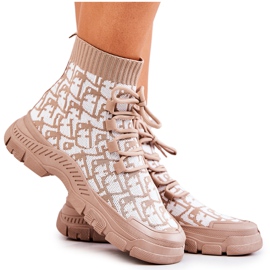 FM1 Beige and White Kandice Socks Sport Shoes