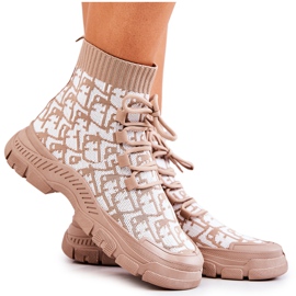 FM1 Beige and White Kandice Socks Sport Shoes