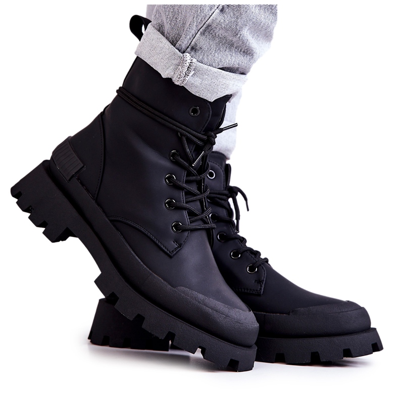 Leather Warm Boots Tied Black Racquell