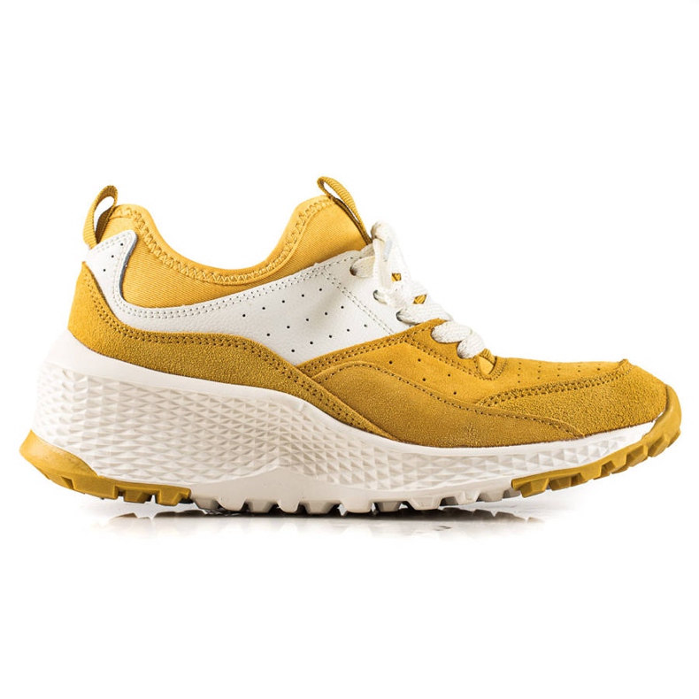 Goodin Stylish Leather Sneakers white yellow