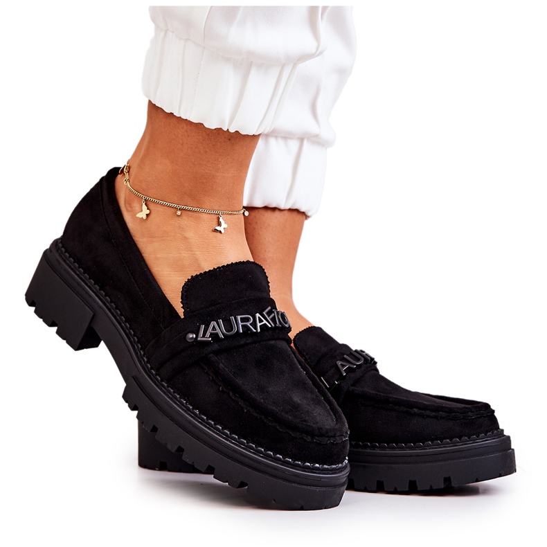 PL5 Suede Loafers Letters La.Fi Black Jenefer