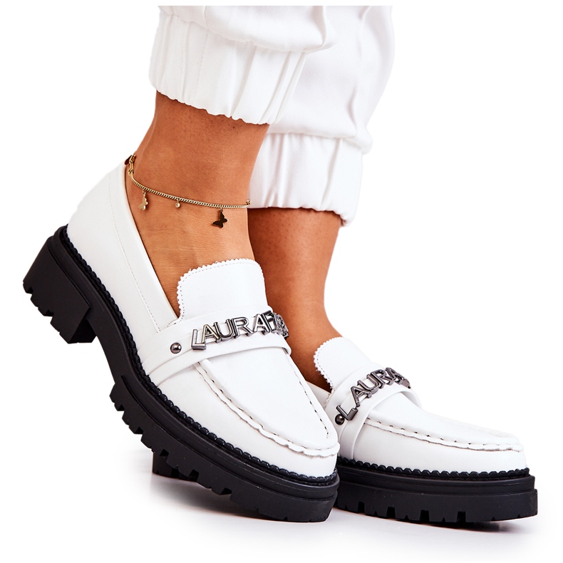 PL5 Leather Loafers Letters La.Fi White Jenefer