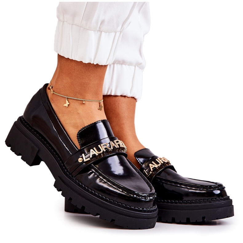 PL5 Lacquered Loafers Letters La.Fi Black Jenefer