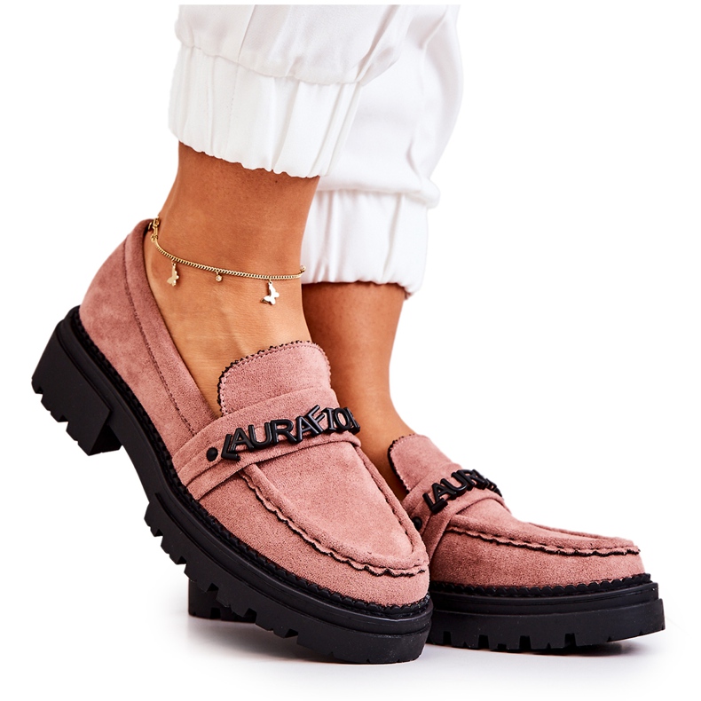 PL5 Suede Loafers Letters La.Fi Dirty Pink Jenefer