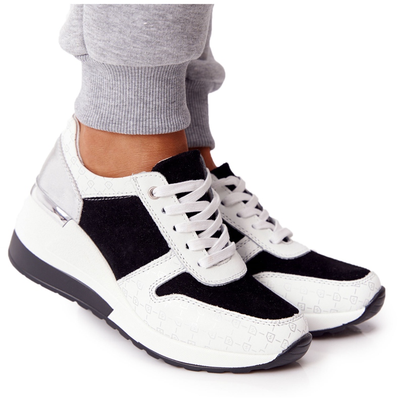 Leather Wedge Sneakers S.Barski Black-White Leather Wedge Sneakers S.Barski Black-White