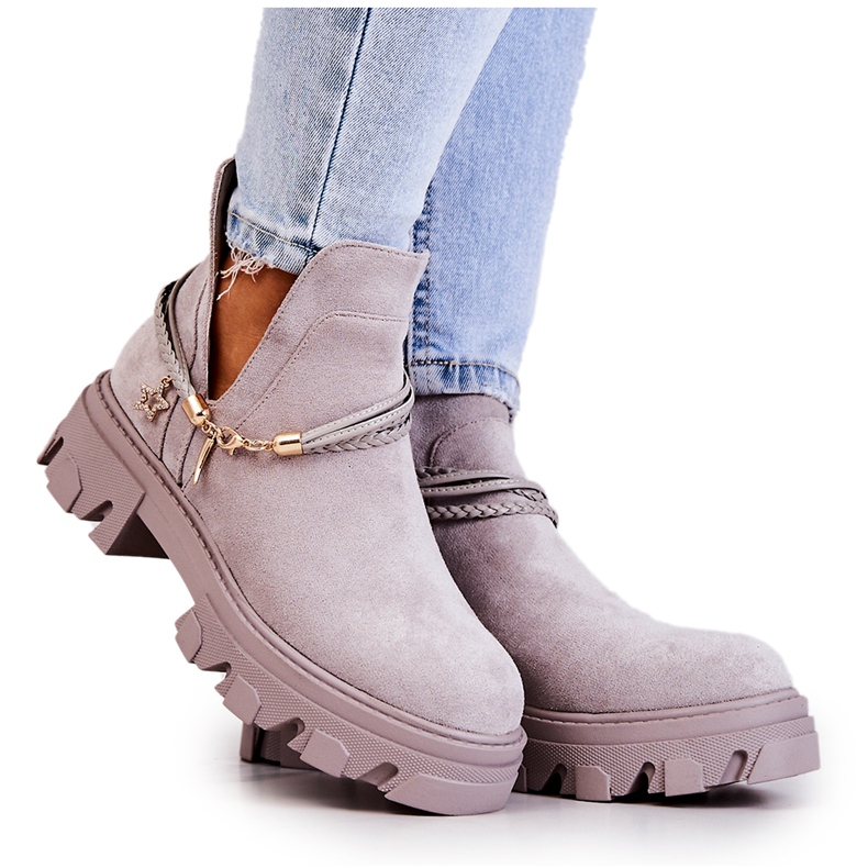 PS1 Suede Worker Boots With Stripes Gray Moriah grey