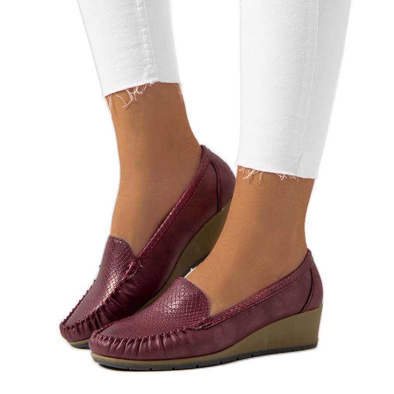 Maroon loafers on the Rua wedge red multicolored