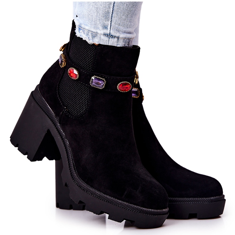 SEA Women's Boots On Heel With Crystals Black Macbeth