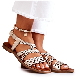 Lewski Shoes Leather Openwork Sandals Lewski 3022 Golden Lewski Shoes Leather Openwork Sandals Lewski 3022 Golden