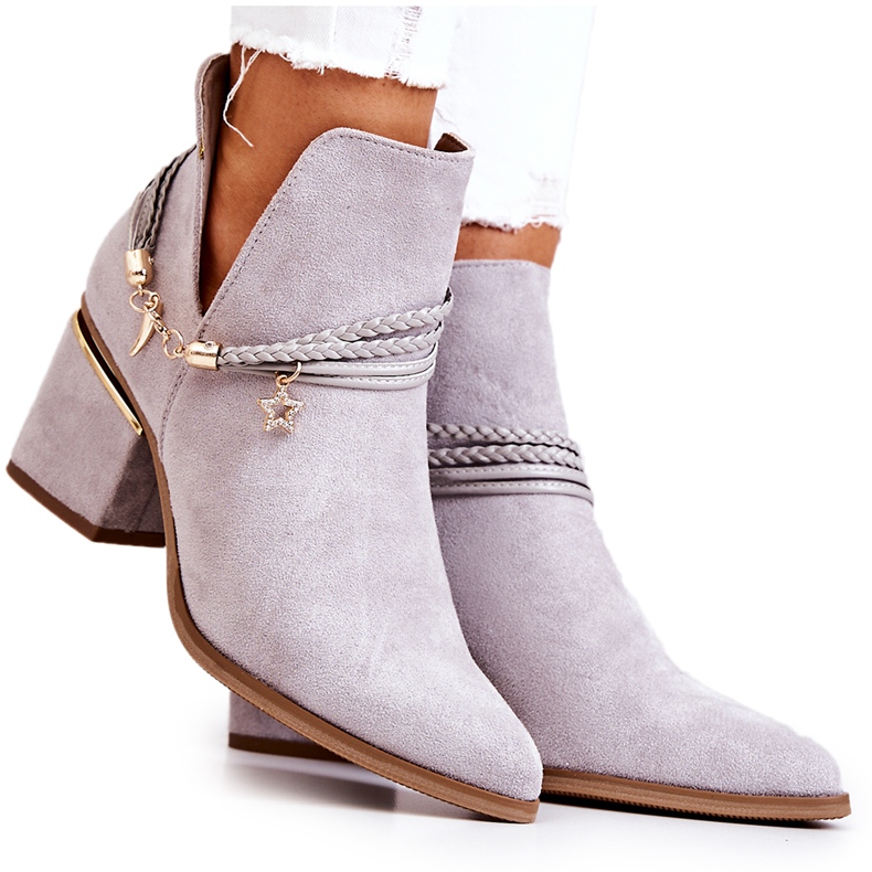 PS1 Inessa Gray Suede Cowboy Boots With Stripes grey