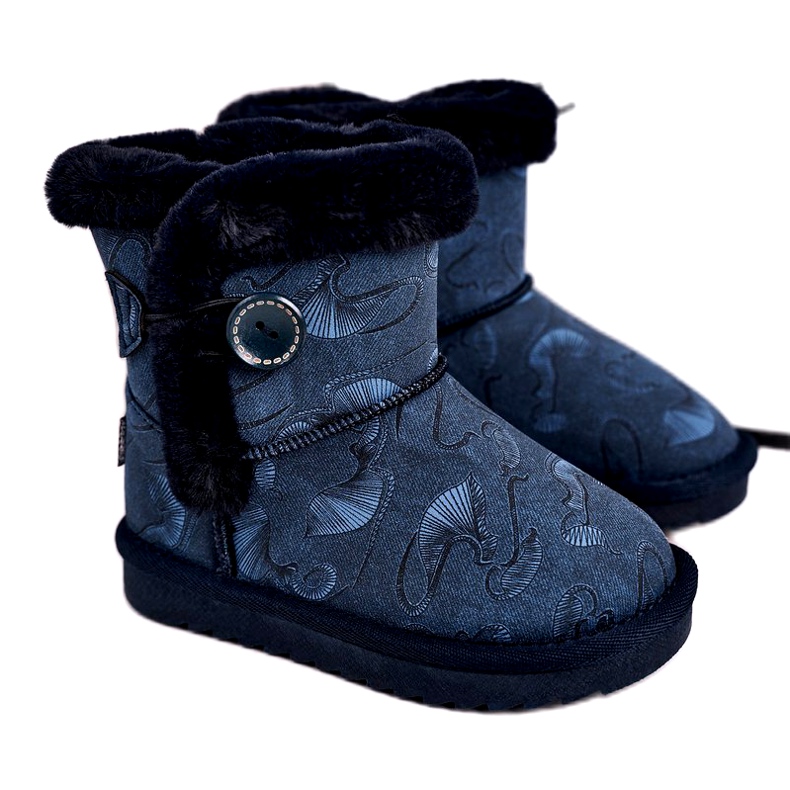 Apawwa Children's Snow Boots With Fur And Button Navy Blue Kawai