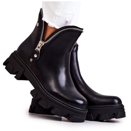 WS1 Leather boots with decorative black zippers Deborah
