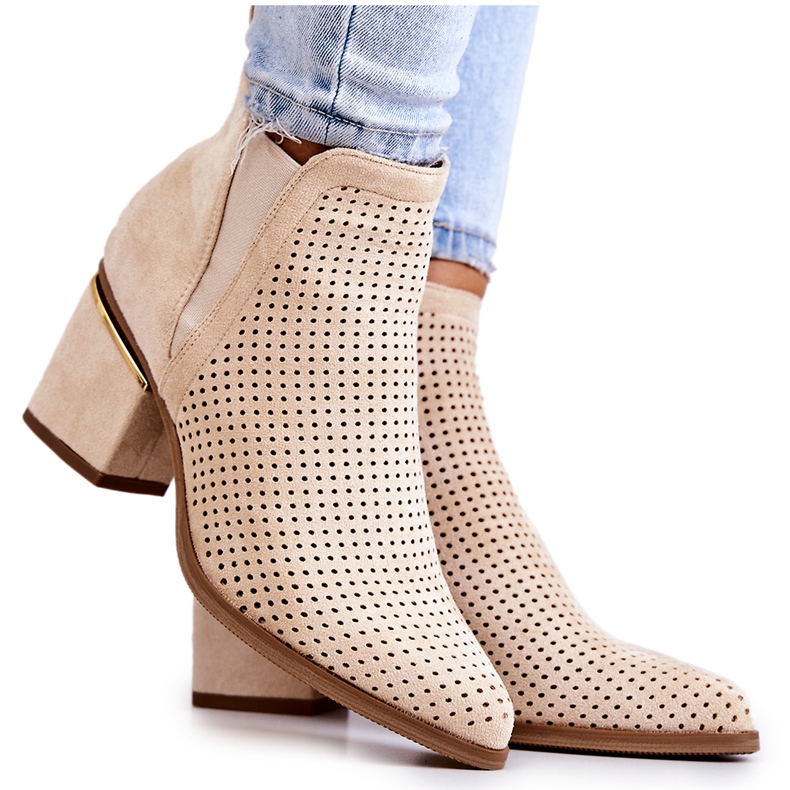 PS1 Suede Openwork Cowboy Boots Light beige Helloni
