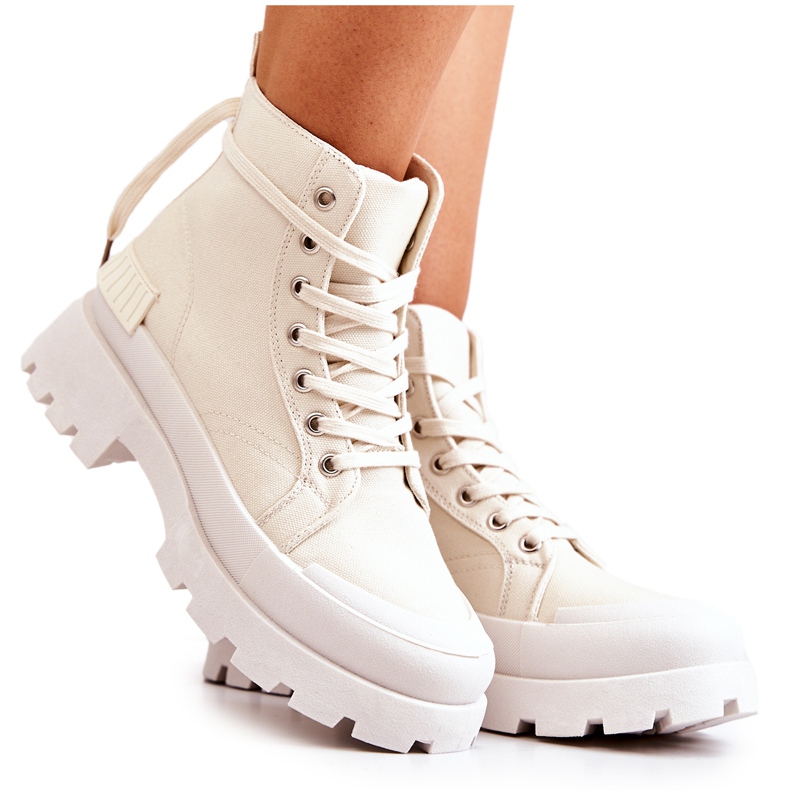 PS1 Faithfull Beige Tied Hiking Boots ecru