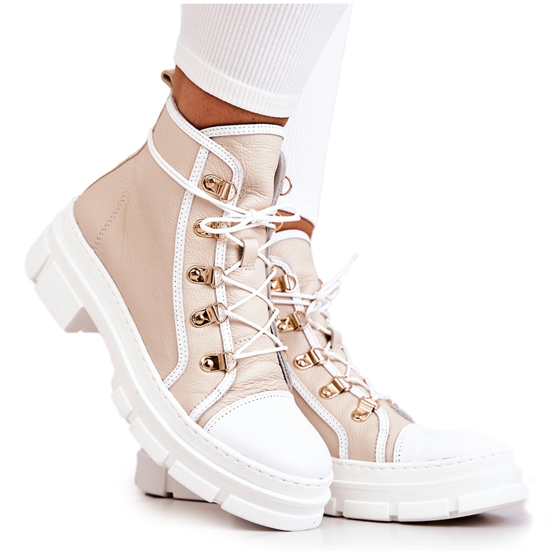 PK1 Leather Boots Beige and White Letty