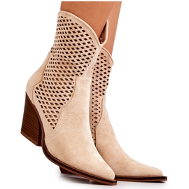 FB1 Openwork cowboy boots on a post Beige Caroline